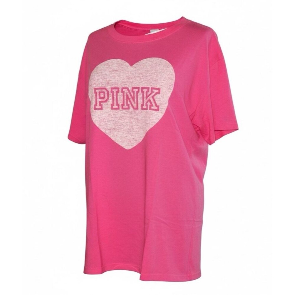 Victoria's Secret PINK Cotton Campus Short Sleeve Tee Pink OVERSIZED Sz M